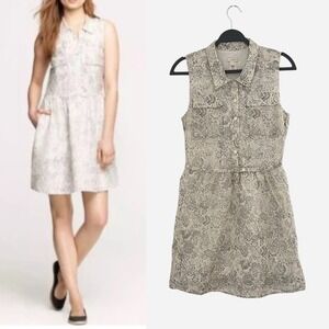 J.‎ Crew Silk Cotton Cream Beige Floral Sleeveless Shirt Summer Dress 4 S